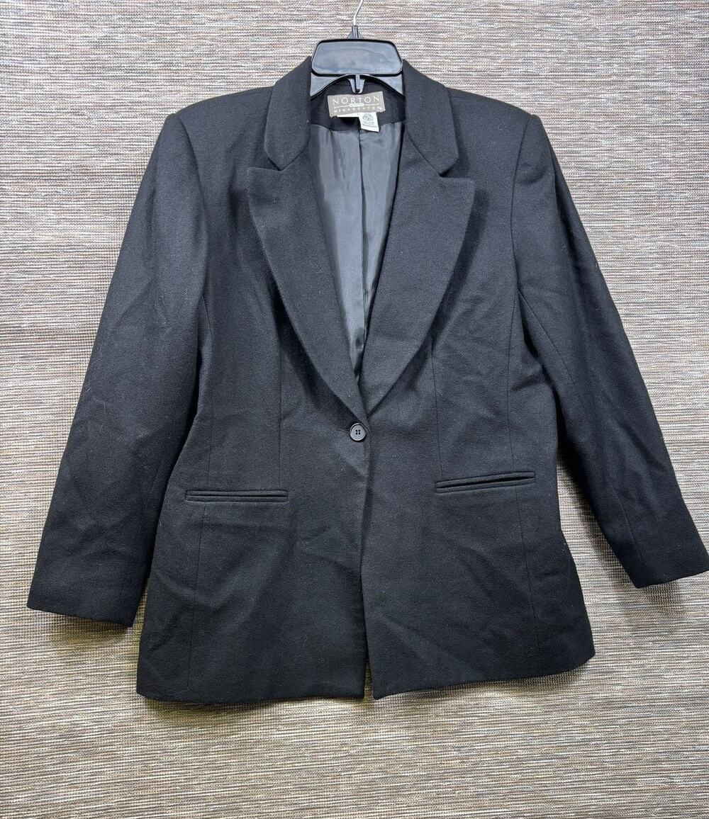 Norton McNaughton Blazer Womens 12P Black Wool One Button Lined Jacket Career